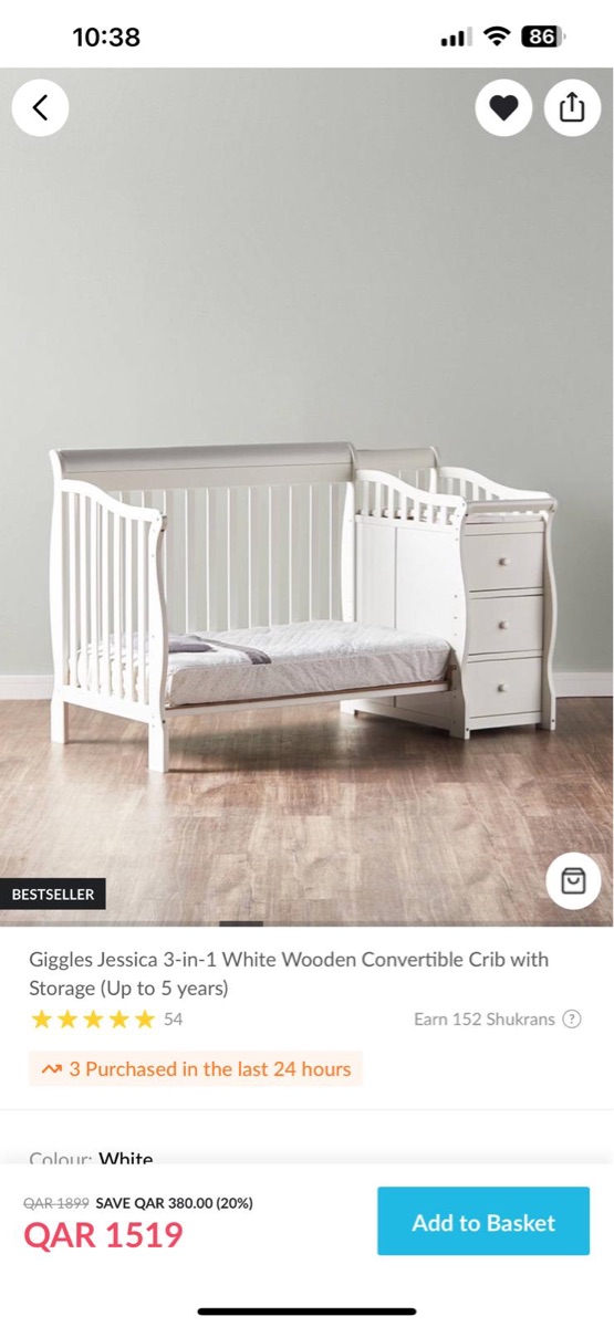 Giggles Baby Cot with changing table - Image 1