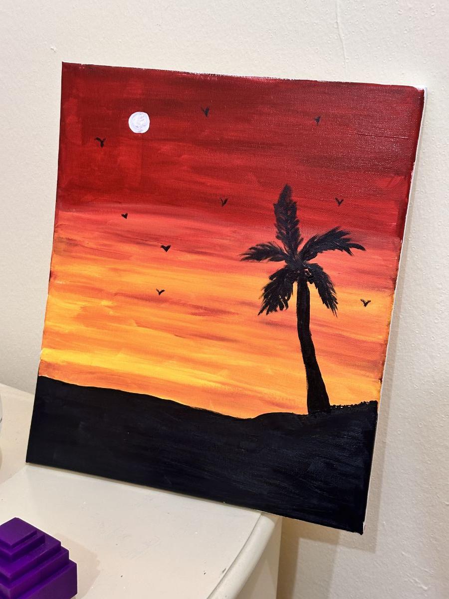Crimson Orange Sunset with Palm" - Image 2
