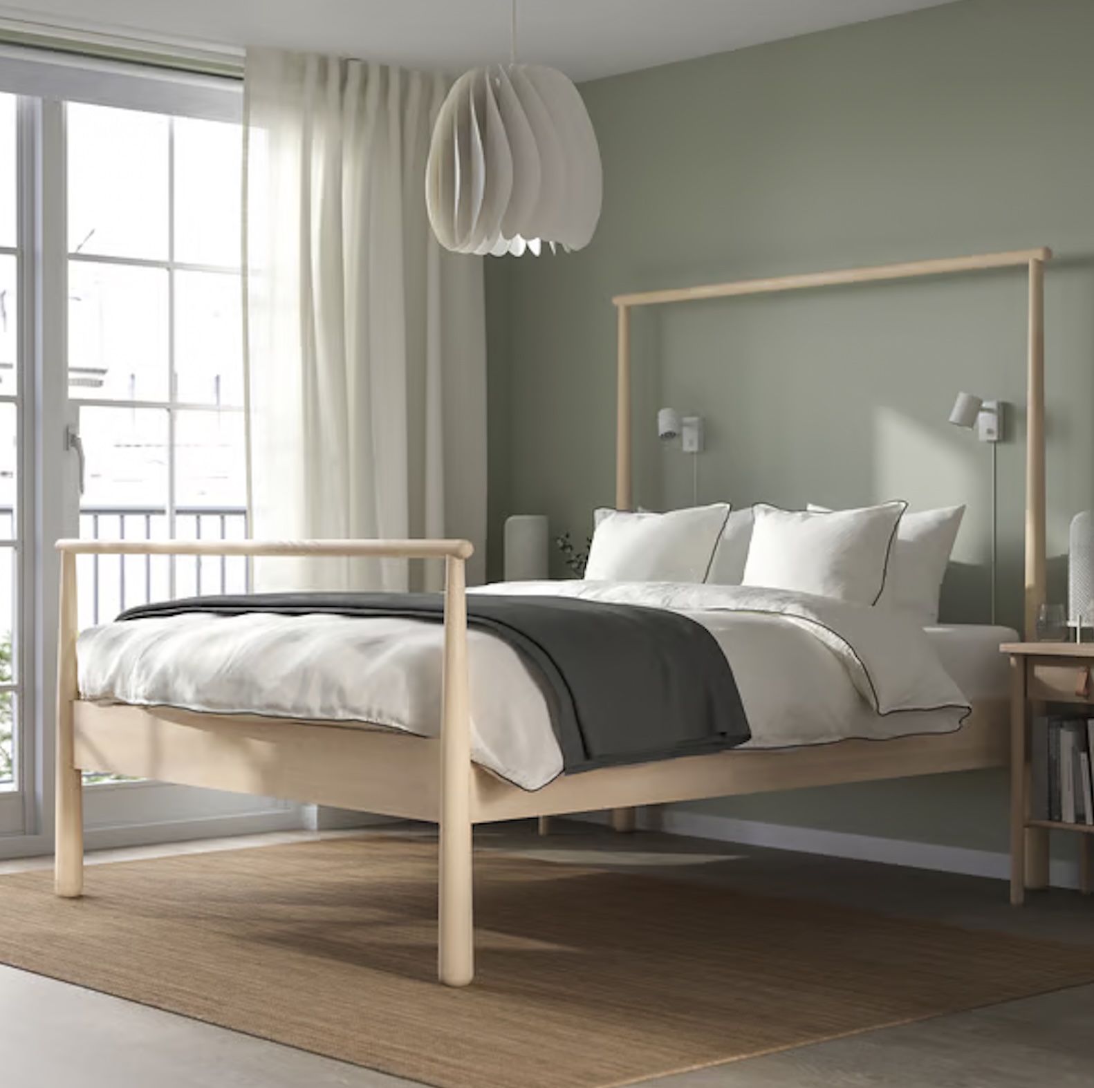 Almost New - High quality bed frame , night table and mattress - Queen - Solid Birch - Image 1