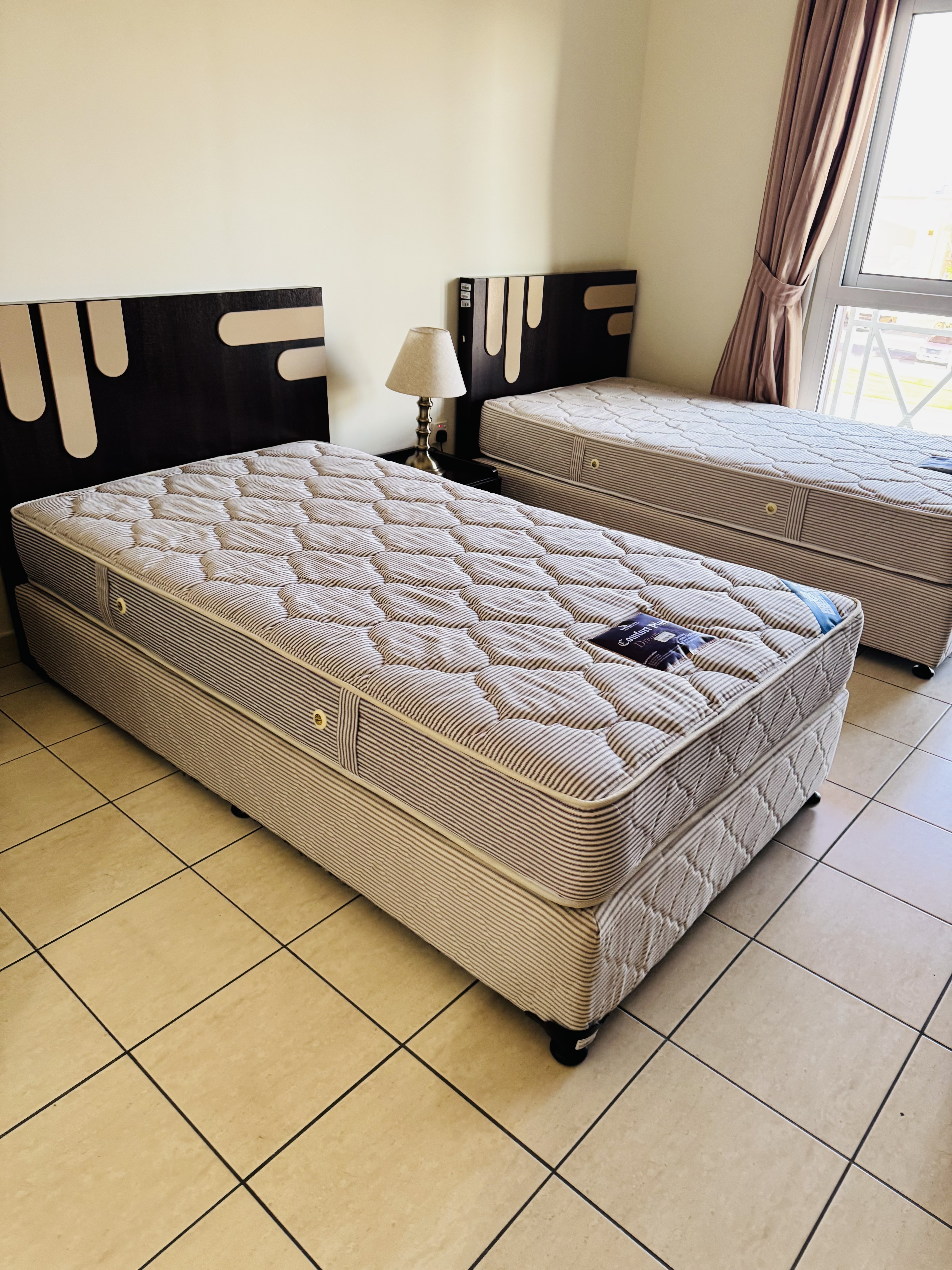 2 single beds with headboard, mattress +night stand - Image 1