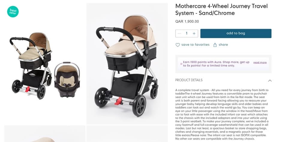 3 in 1 Stroller - Mothercare 4-Wheel Journey Travel System - car seat , stroller and bassinet - Image 5