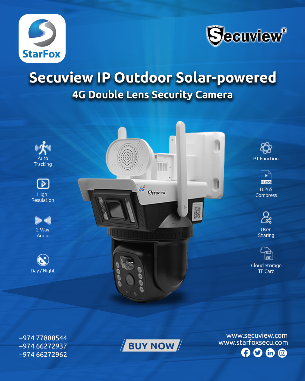 Secuview IP Outdoor Solar-Powered 4G Double Lens Security Camera - Image 1