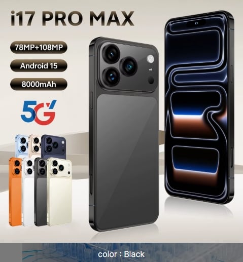 Latest I17Pro Max Smartphone 7.3 Inch HD Display Android French Dual Card 108MP 16GB 1TB Storage Battery - Image 1