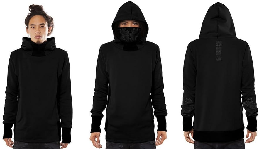 Plazma Lab Nobunaga Hoodie with built in Face Scarf (Black) Medium Size - Image 1