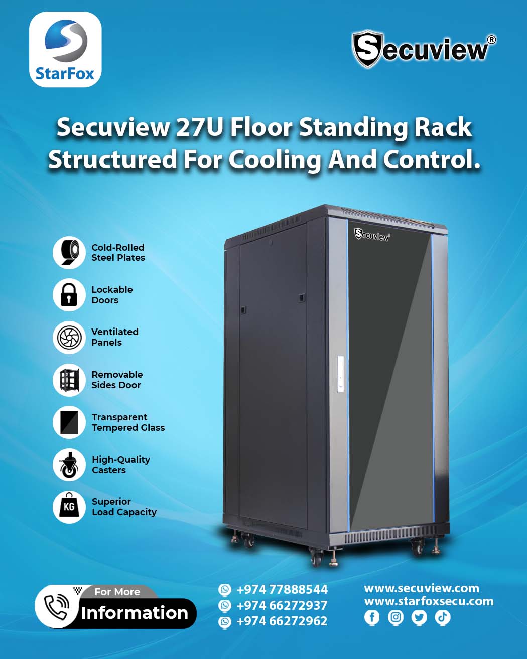 Secuview Server Rack Cabinet Secuview 27U Floor Standing Rack Structured For Cooling And | Items ...