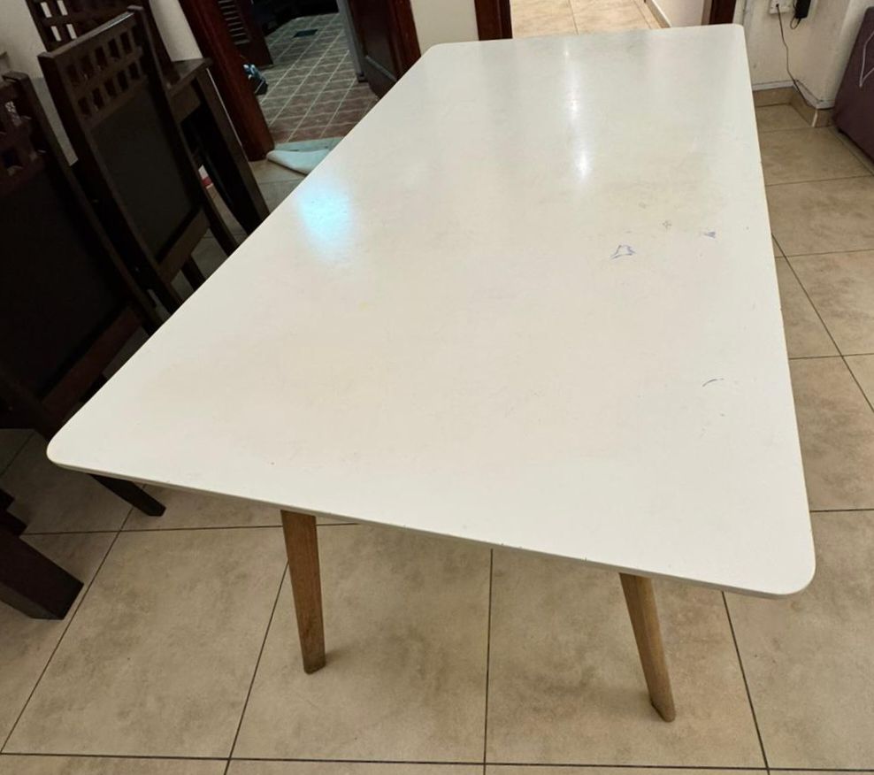 Home Decor Dining Table with 4 Stainless steel base leather look chairs - Image 1