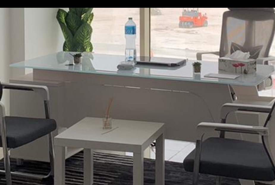 Glass office desk and round table - Image 1