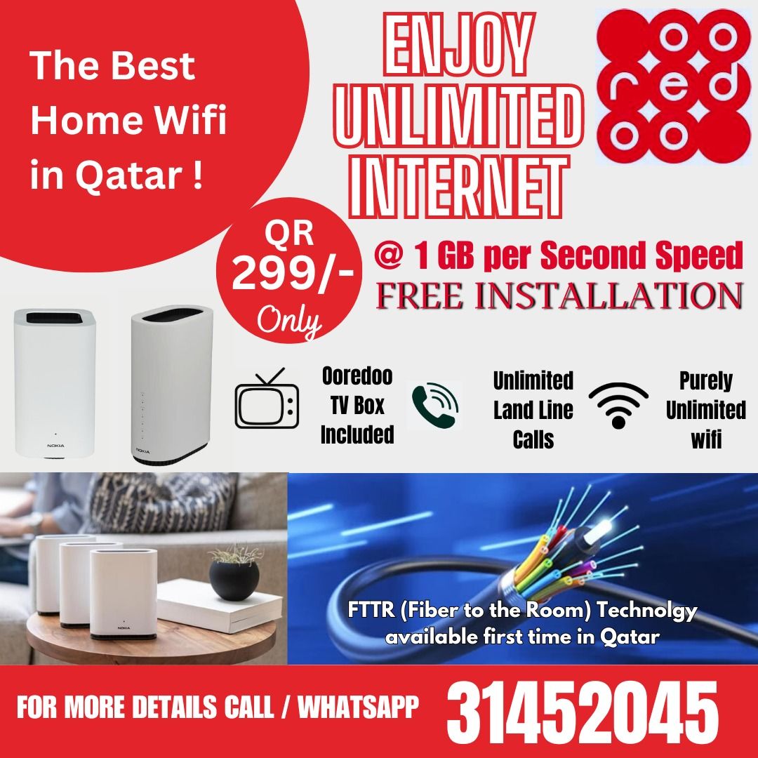 OOREDOO Fiber Optic Wifi for Home, Unlimited Internet plan - Image 1