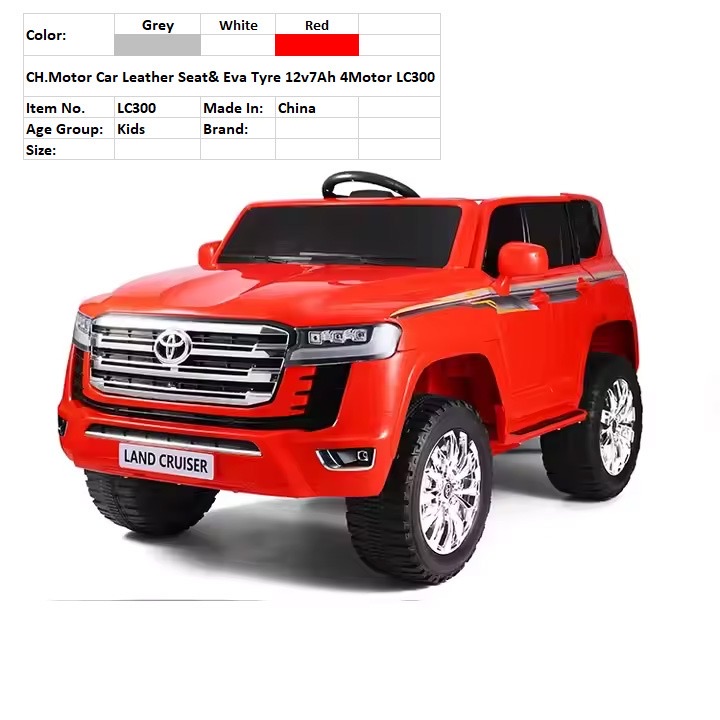 Big Land Cruiser Chargable Electric Cars With Leather Seat and Eva Tyre with 12V7Ah Battery 4 Motor LC300 with Bluetooth and Remote Control under Parental Guidance (Suitable  For Above 2+ Age Group Kids) - Image 2