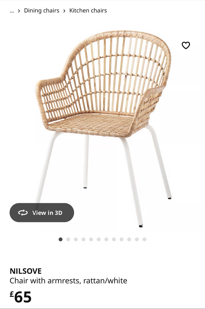 IKEA Chair with armrests, rattan/white NILSOVE - Image 2