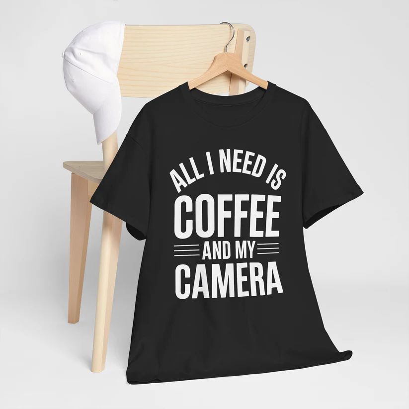 All I Need Is Coffee And My Camera Photography Gift T-Shirt - Image 2