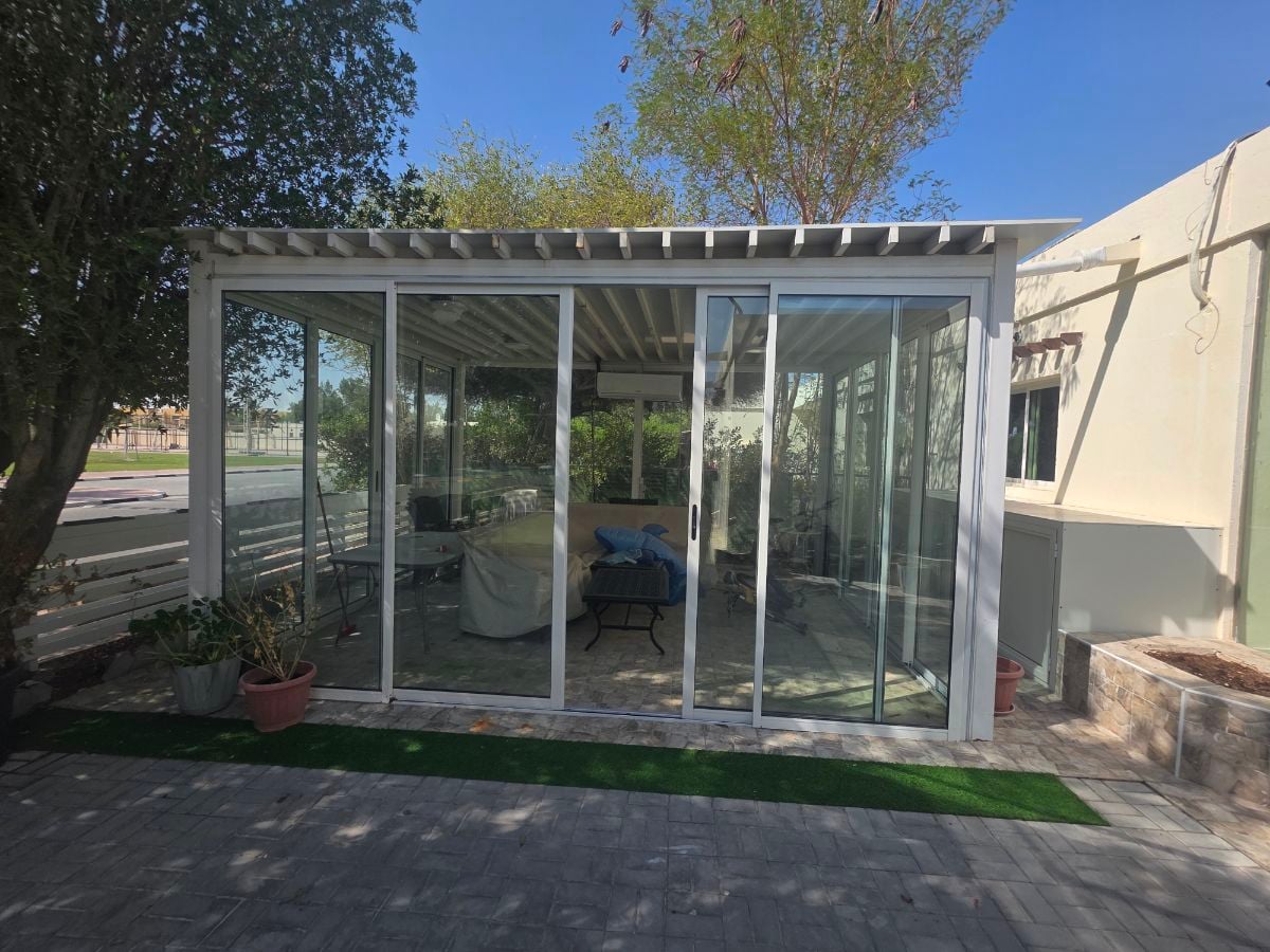 Aluminium double glass Pergula, & double layered Aluminium Fence - Image 2