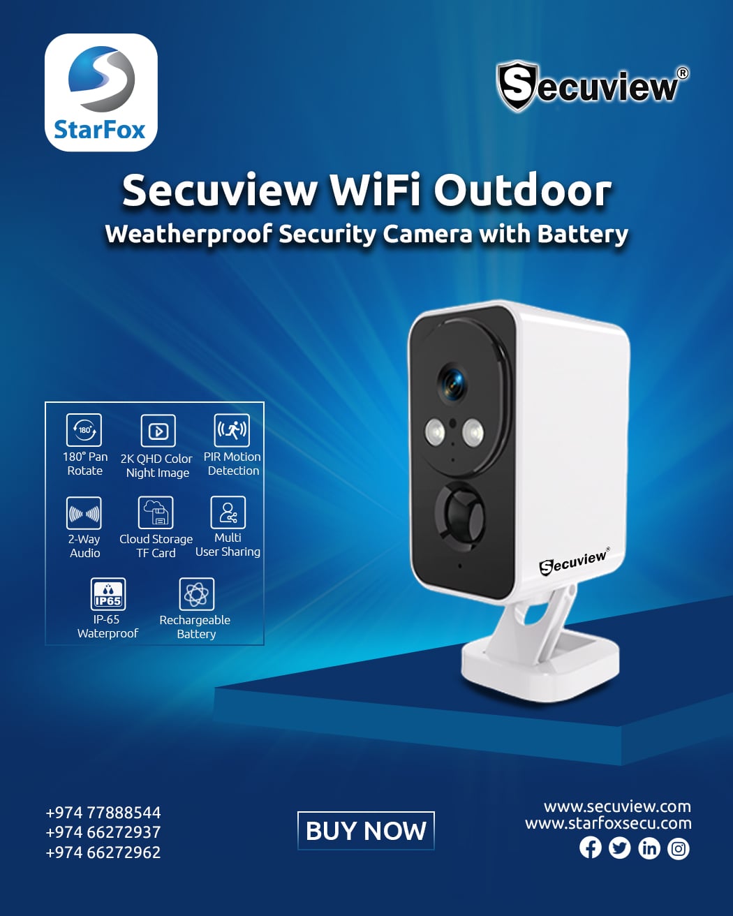 Secuview WiFi Outdoor Weatherproof Security Camera with Battery. - Image 1