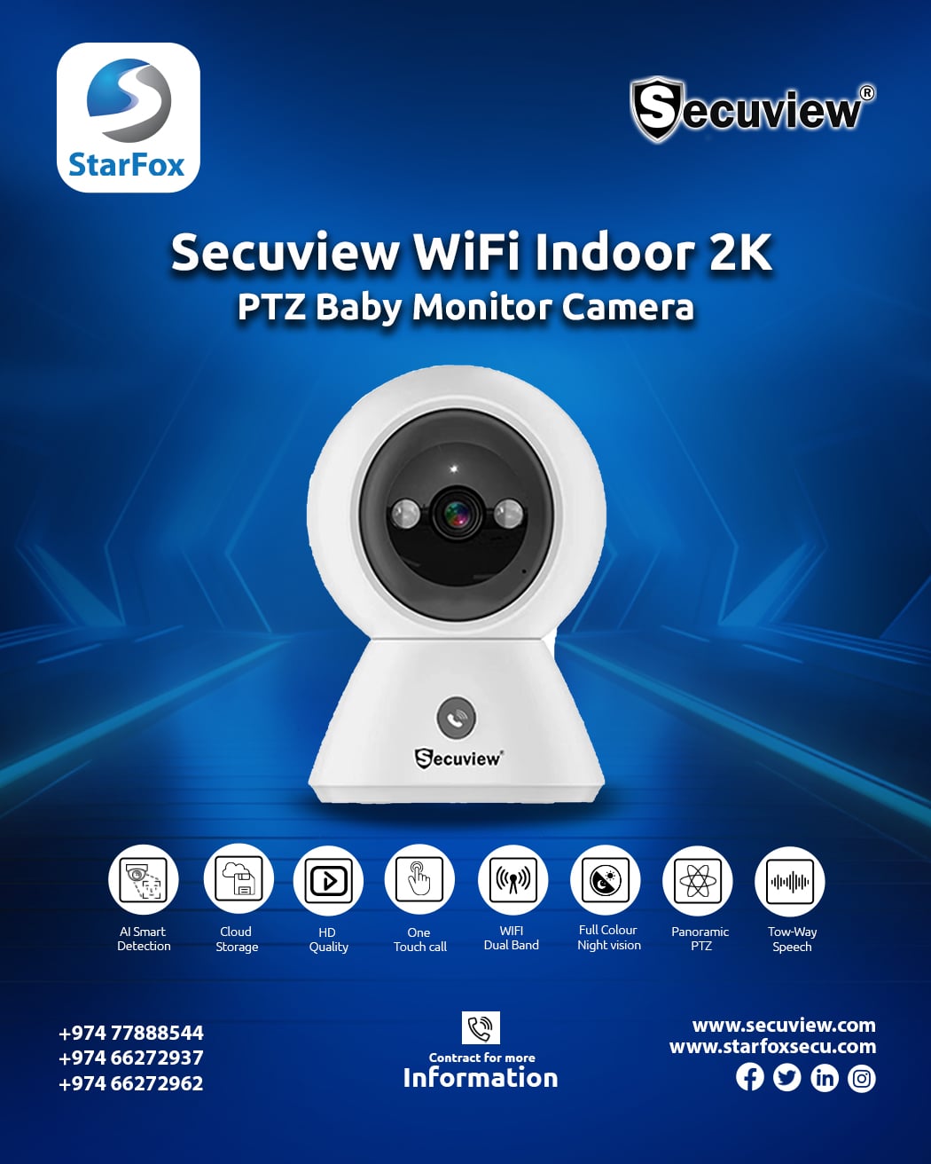 Secuview WiFi Indoor 2K PTZ Baby Monitor Camera - Image 1