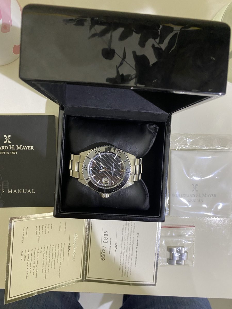 Bernard h Mayer nauticus austro 45mm automatic,diver 500m,rotatable ceramic bezel,open case back ,mint condition full set - Image 8