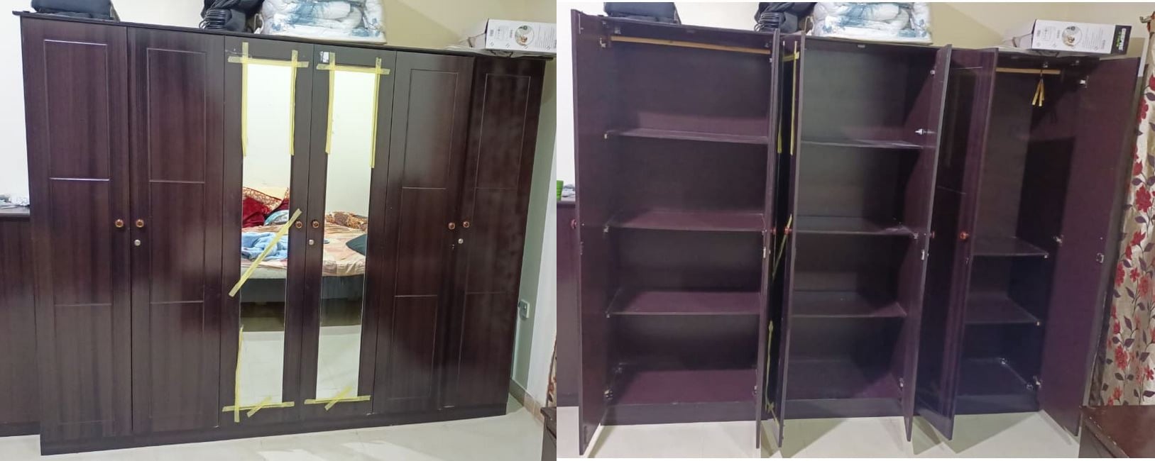 King size bed with mattress and 3 door set cupboard - Image 1
