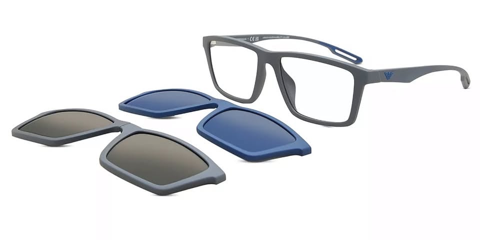 Emporio Armani Men's Eyewear Frames with Two Interchangeable Sun Clip-ons Rectangular - Image 1