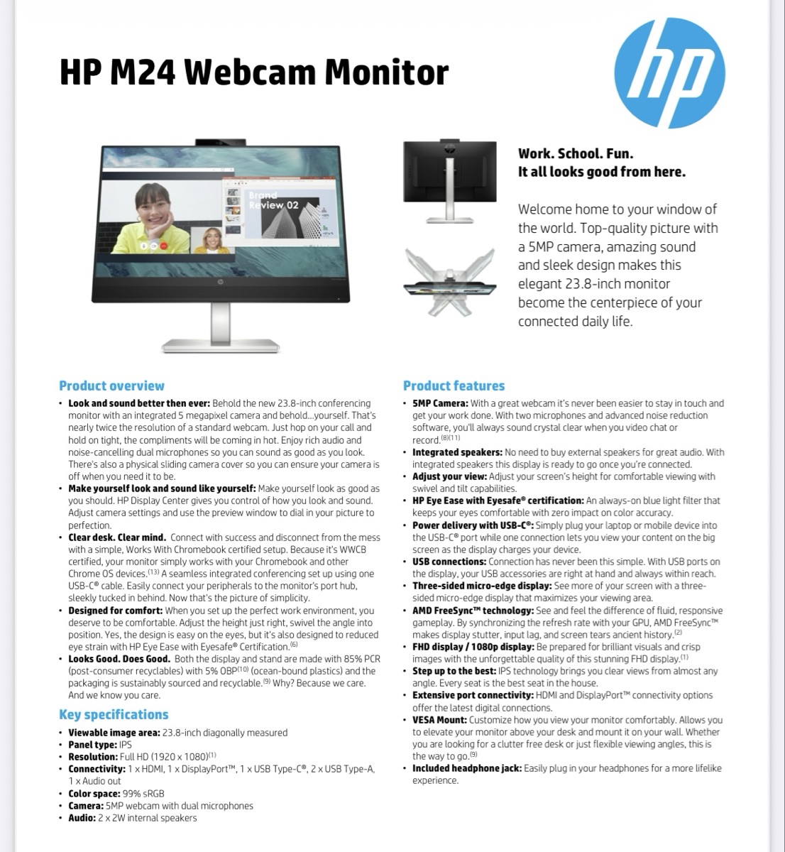HP M24 webcam monitor - with receipt - Image 6