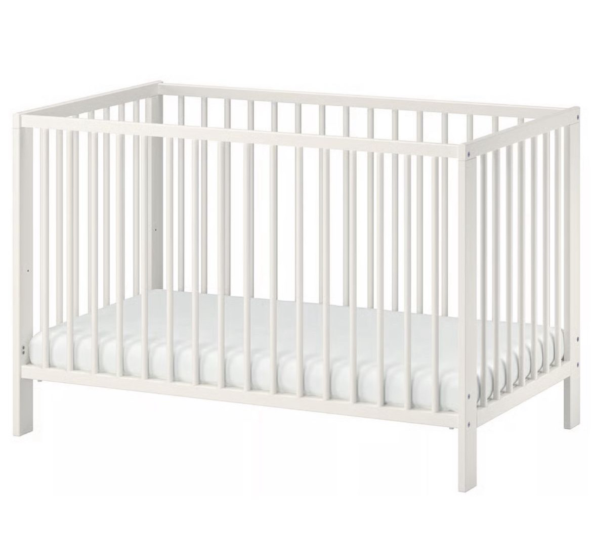 Wooden White cot with New Mattress 60 x 120 cm - Image 1