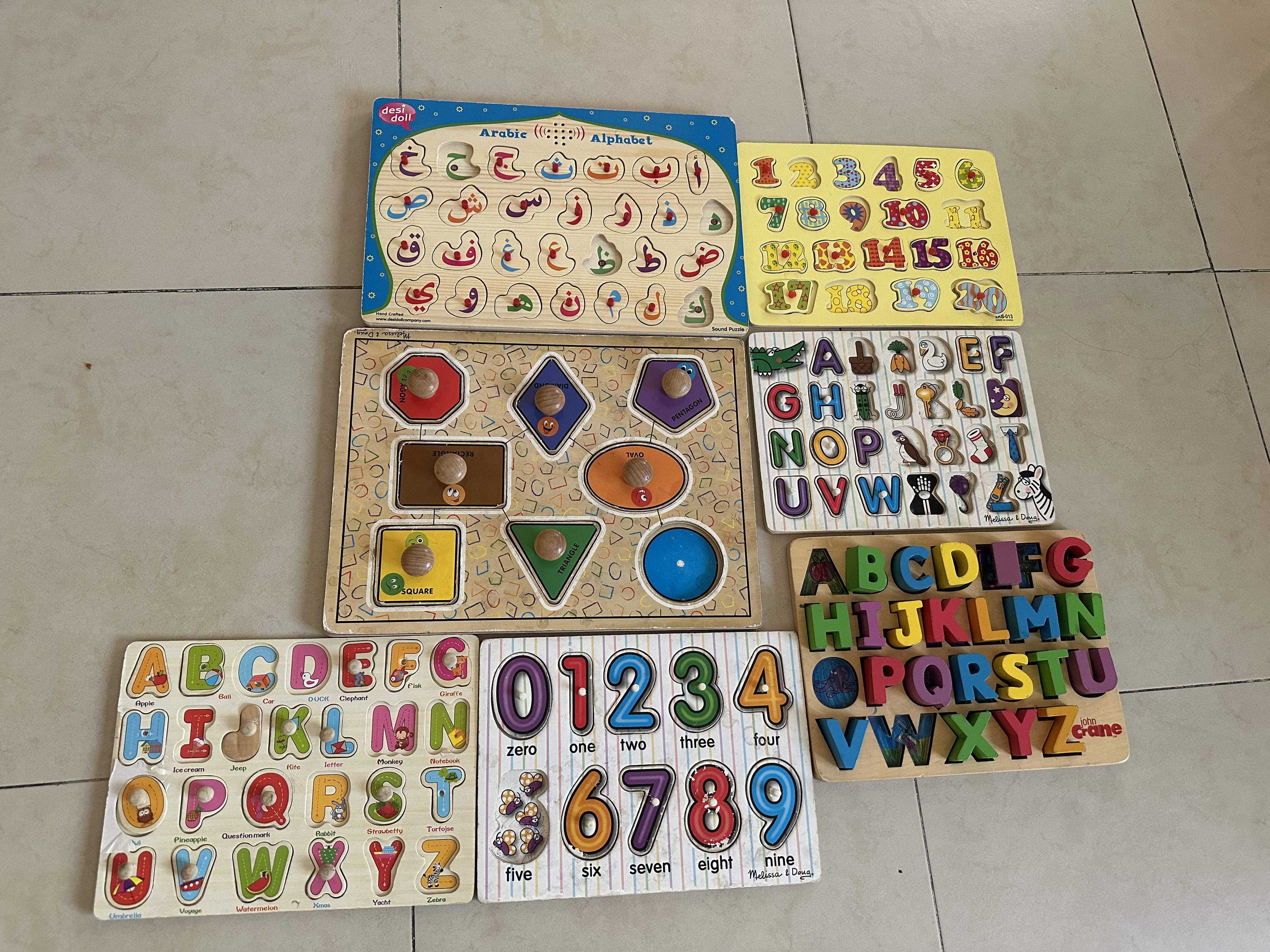 7 ABC 123 wooden alphabets English Arabic numbers boards for 2-6 year olds - Image 1