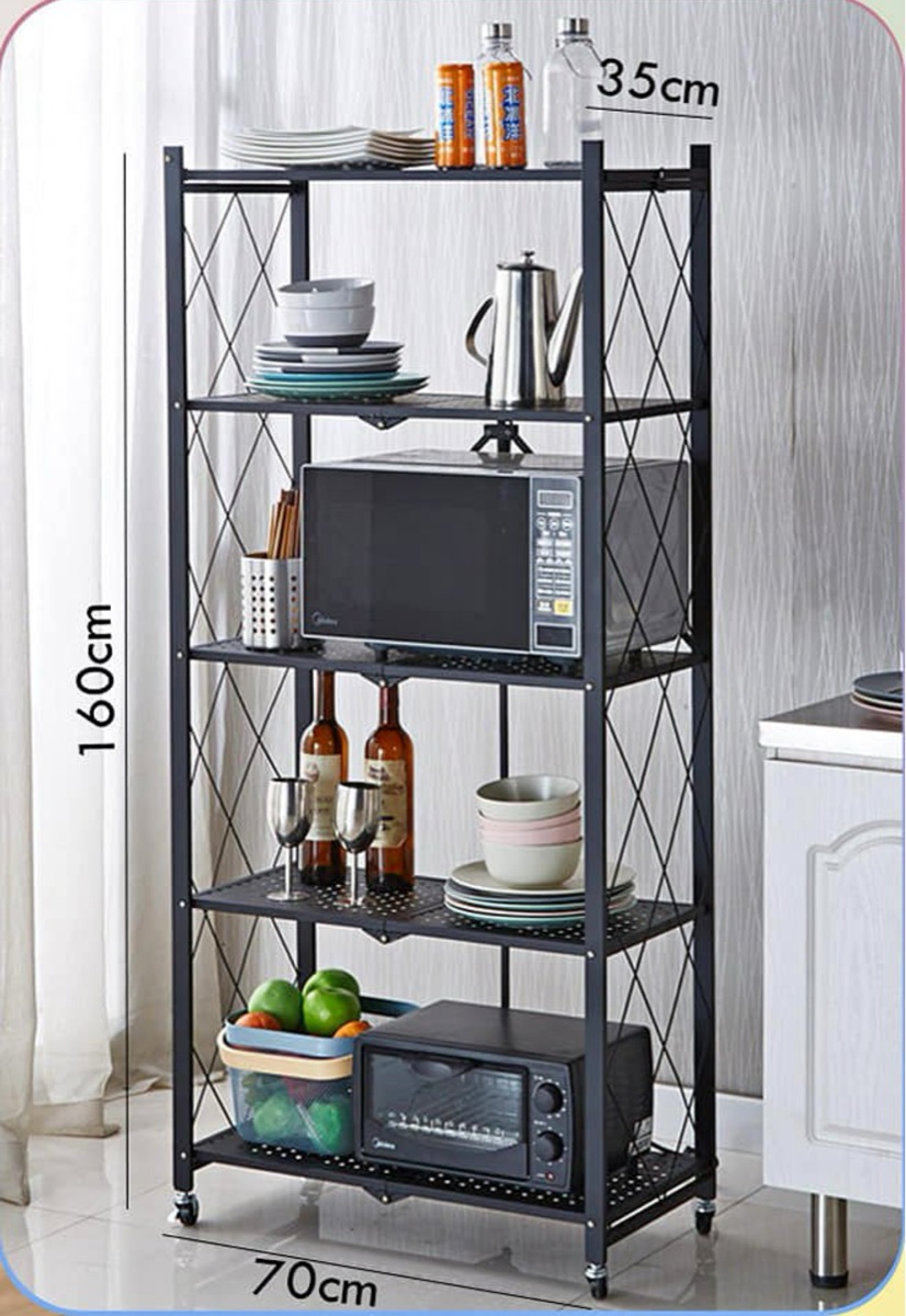 Multifunctional Tier Kitchen Foldable Storage Rack with Movable Wheels (BRAND NEW) - Image 3