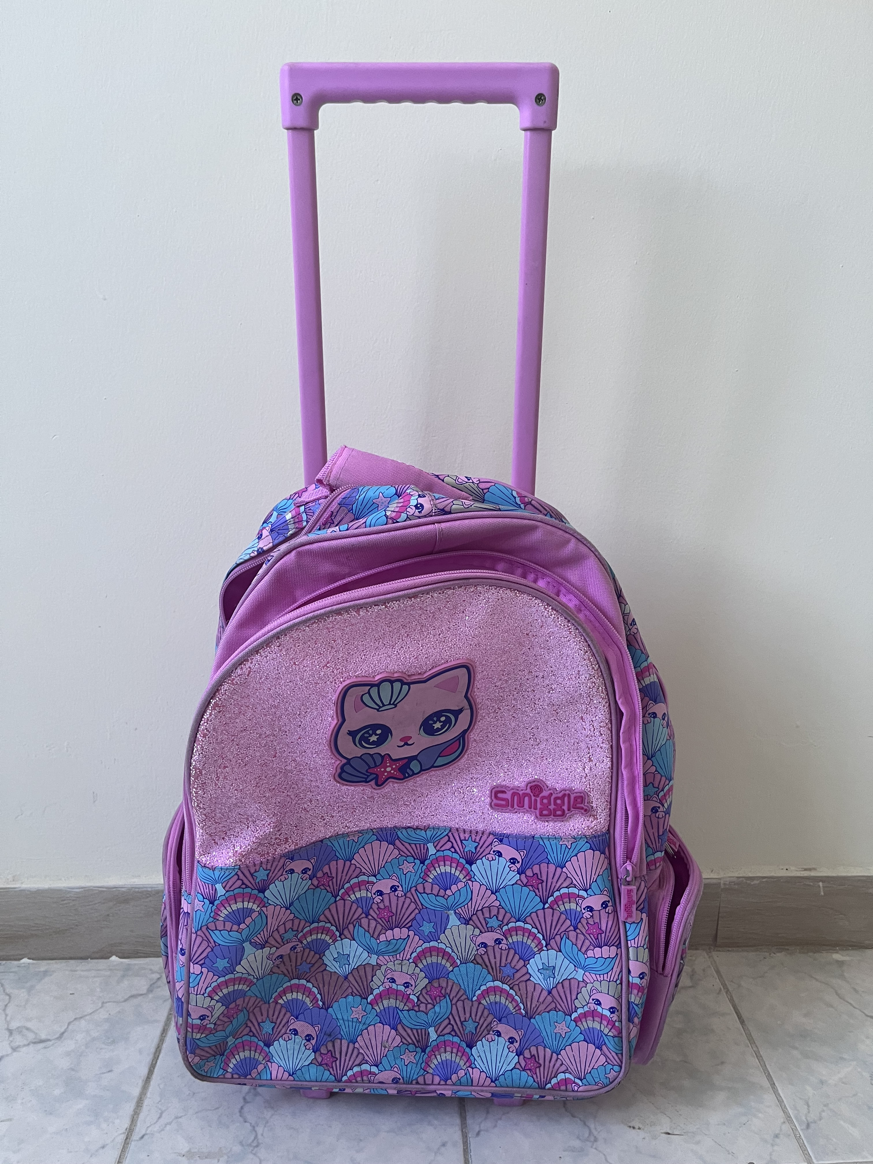 Used smiggle pink cat mermaid backpack trolleybag - Image 3