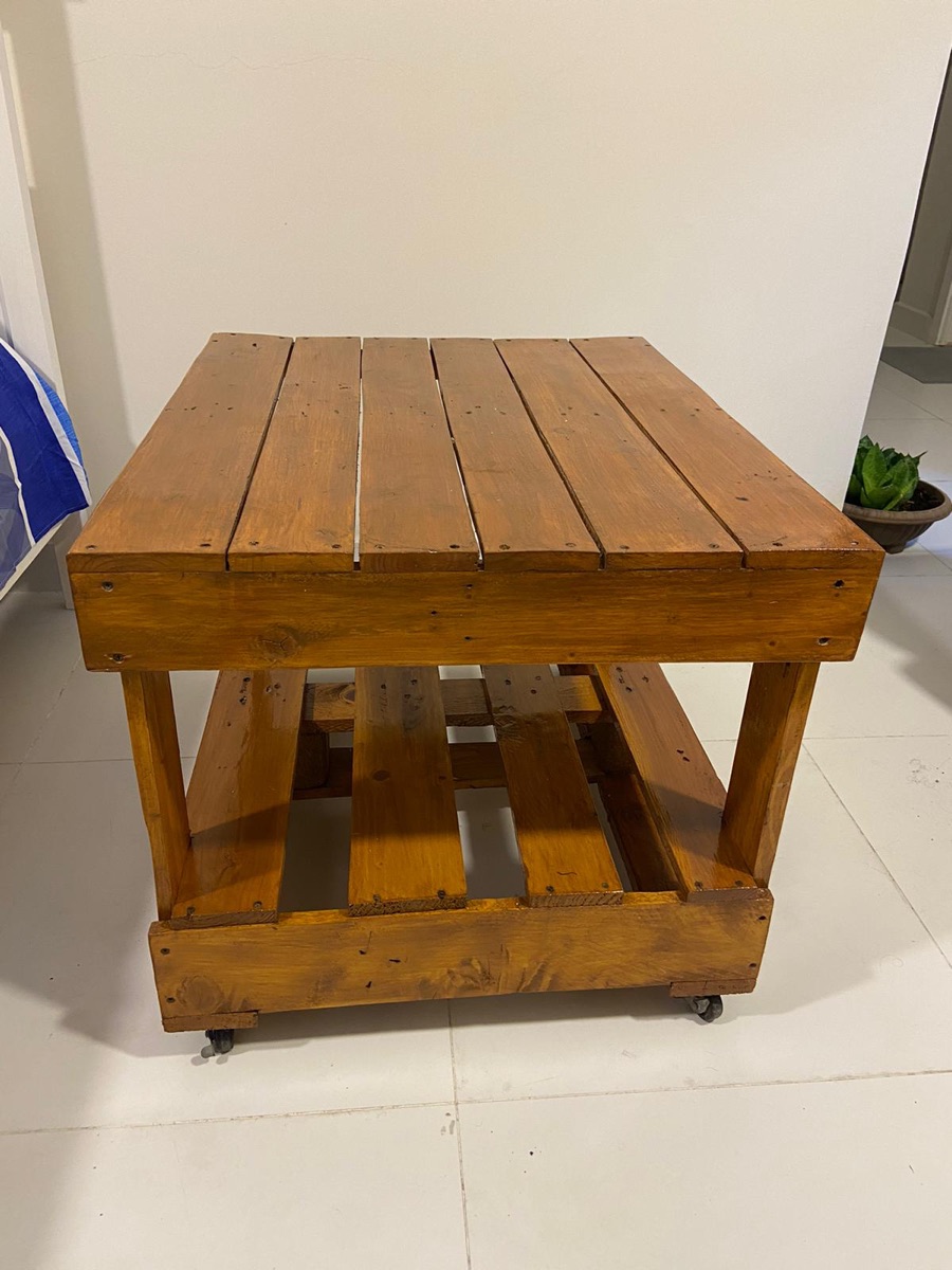 wooden table with wheels - Image 1