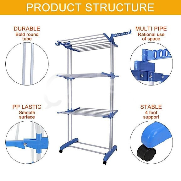 3 Layer Foldable Cloth Drying Rack with Wheels  - Image 5