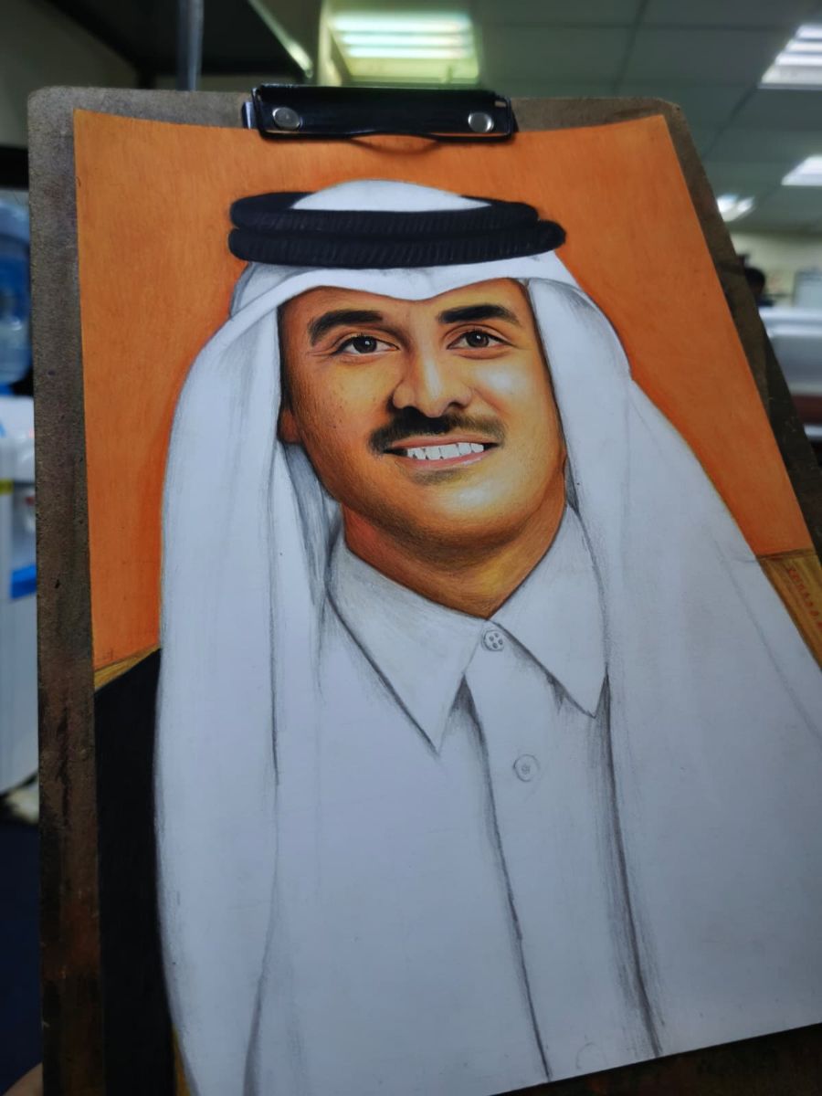 His Highness Sheikh Tamim bin Hamad Al Thani ( Emir of qatar) | Handcrafted Portrait Artwork - Image 1