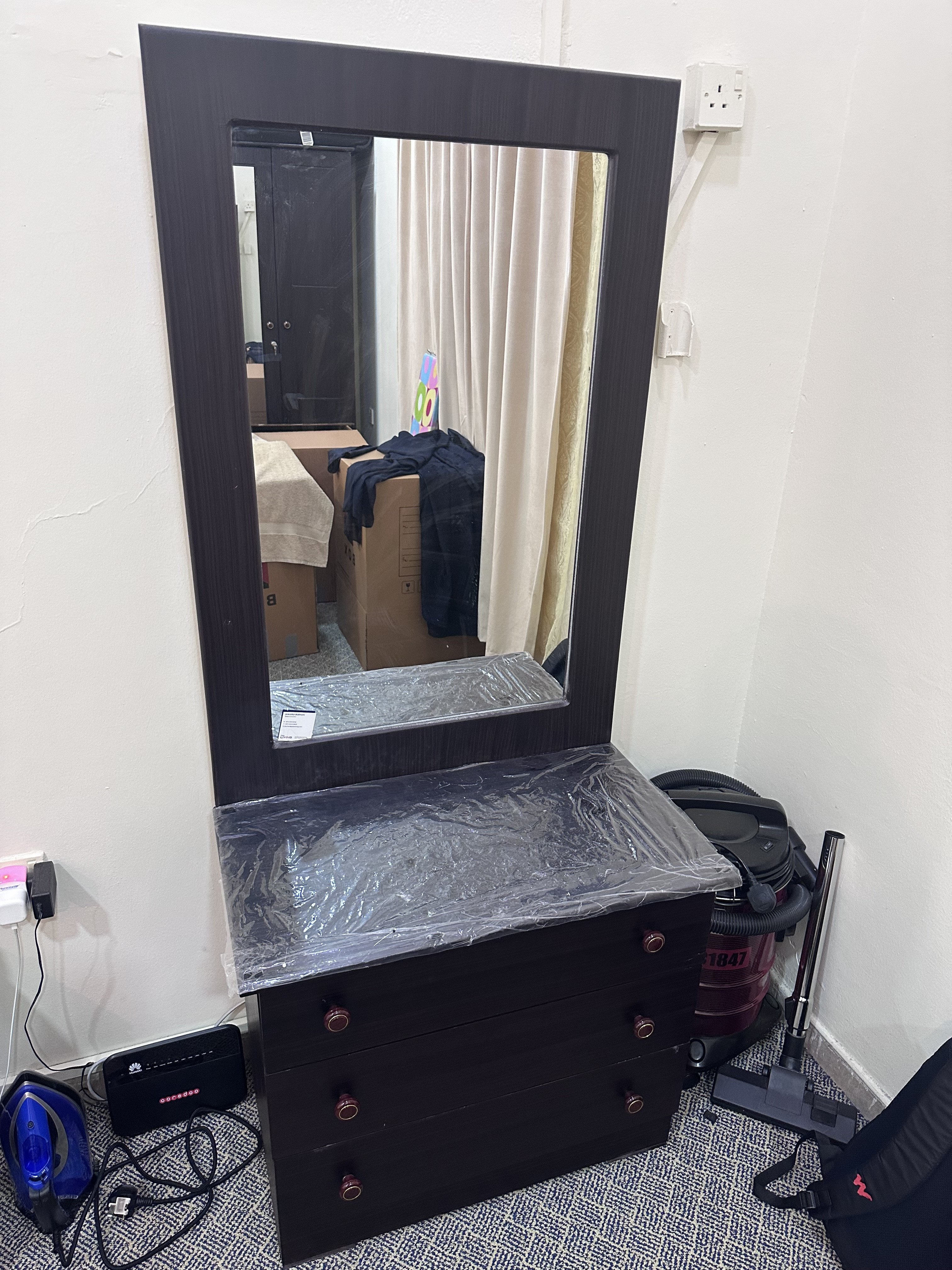 Queen Size Bed + Mattress + Side Table + Dressing Table + 3 Door Wardrobe  - Image 2