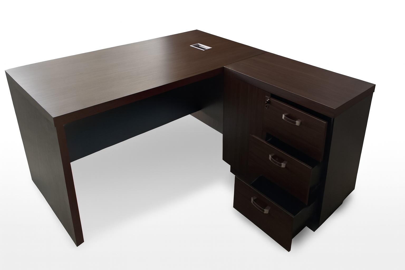 Used Office Desk with side table cabinet dark brown colour (3 drawers)  - Image 3