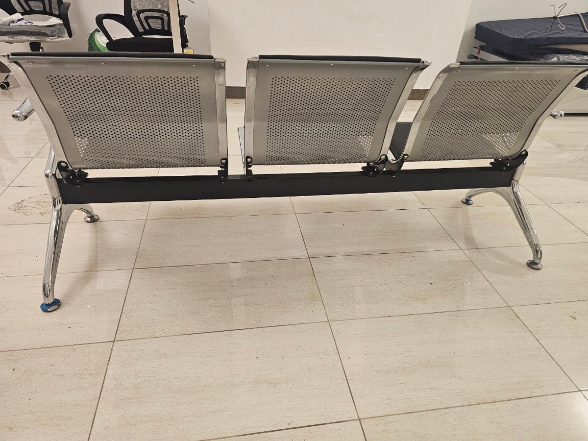 Reception Bench 3-Seat Waiting Room Chairs with Armrest Steel Guest Chair Reception Chair for Office - Image 3