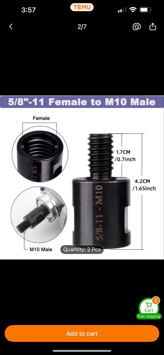 Metal Thread adaptor for Drill Bit/Grinder - Image 1