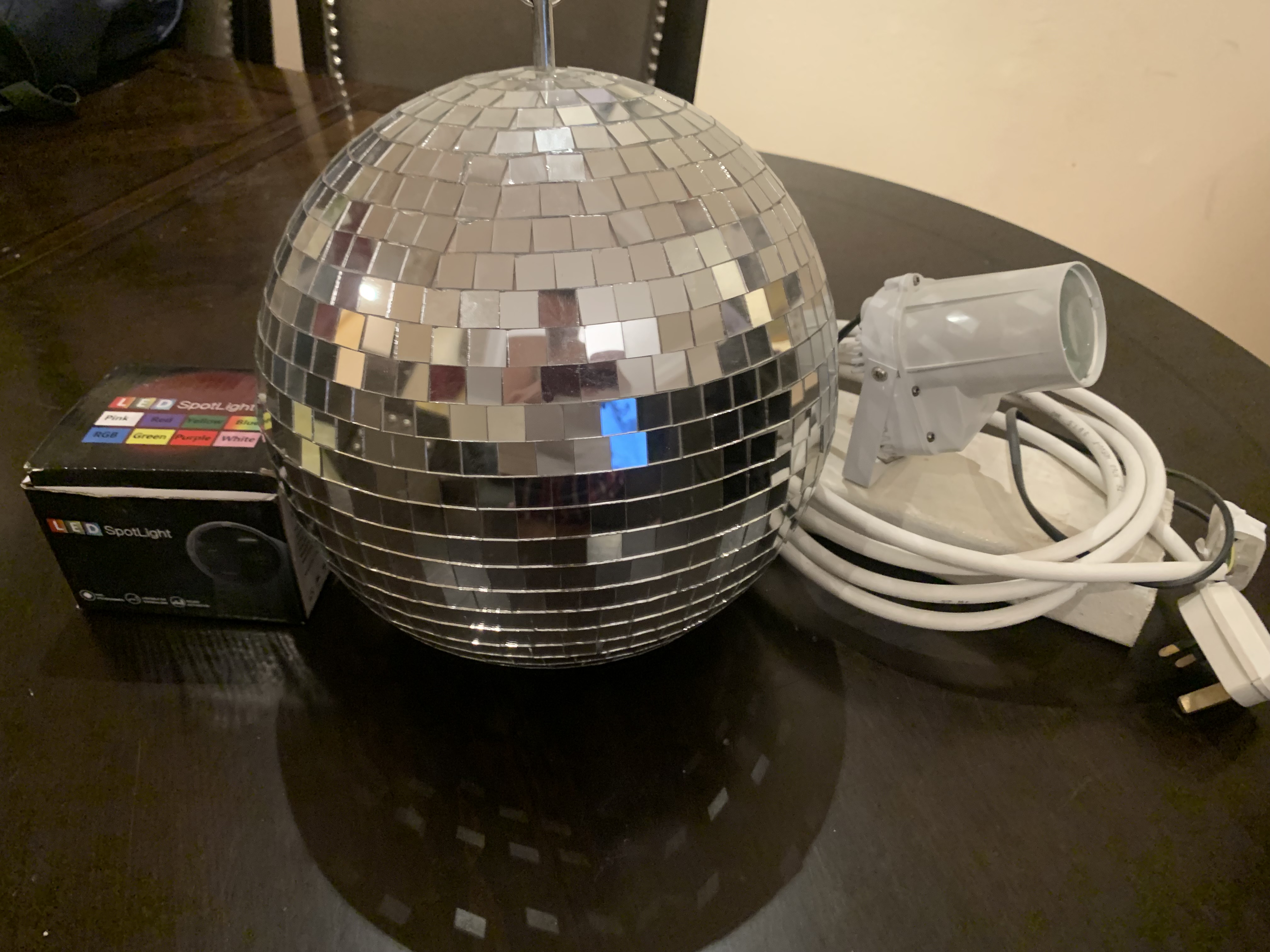 Mirror Ball with motor 10” + 2 Pin Spots Lights - Image 1