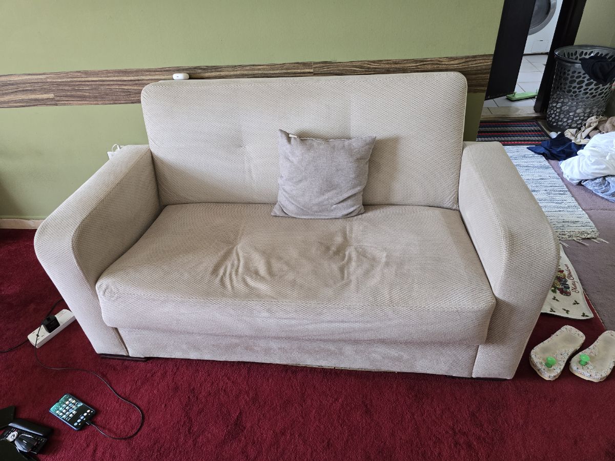 2 seater sofa, cloth stand, 5majlis pillows,laundry storage iron stand and iron - Image 4