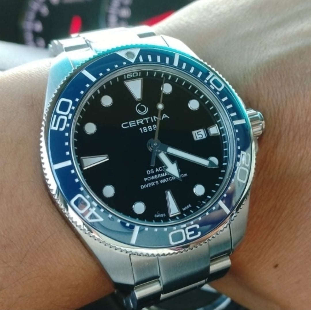 Certina DS Action 43mm Black dial with blue ceramic bezel - Image 1
