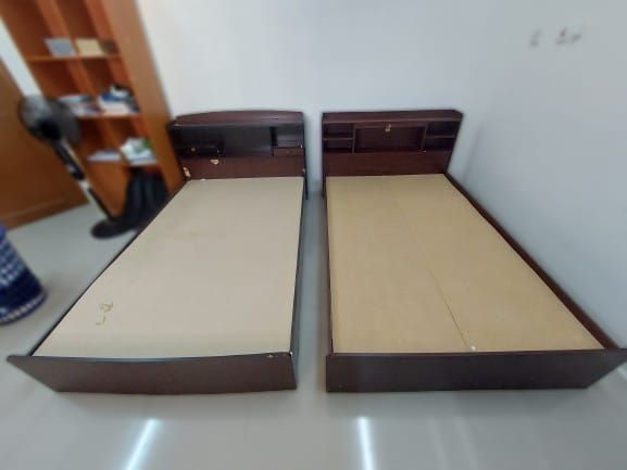 Pair of Single Beds (Dark Wood) with Headboard Storage - Great Condition! - Image 2