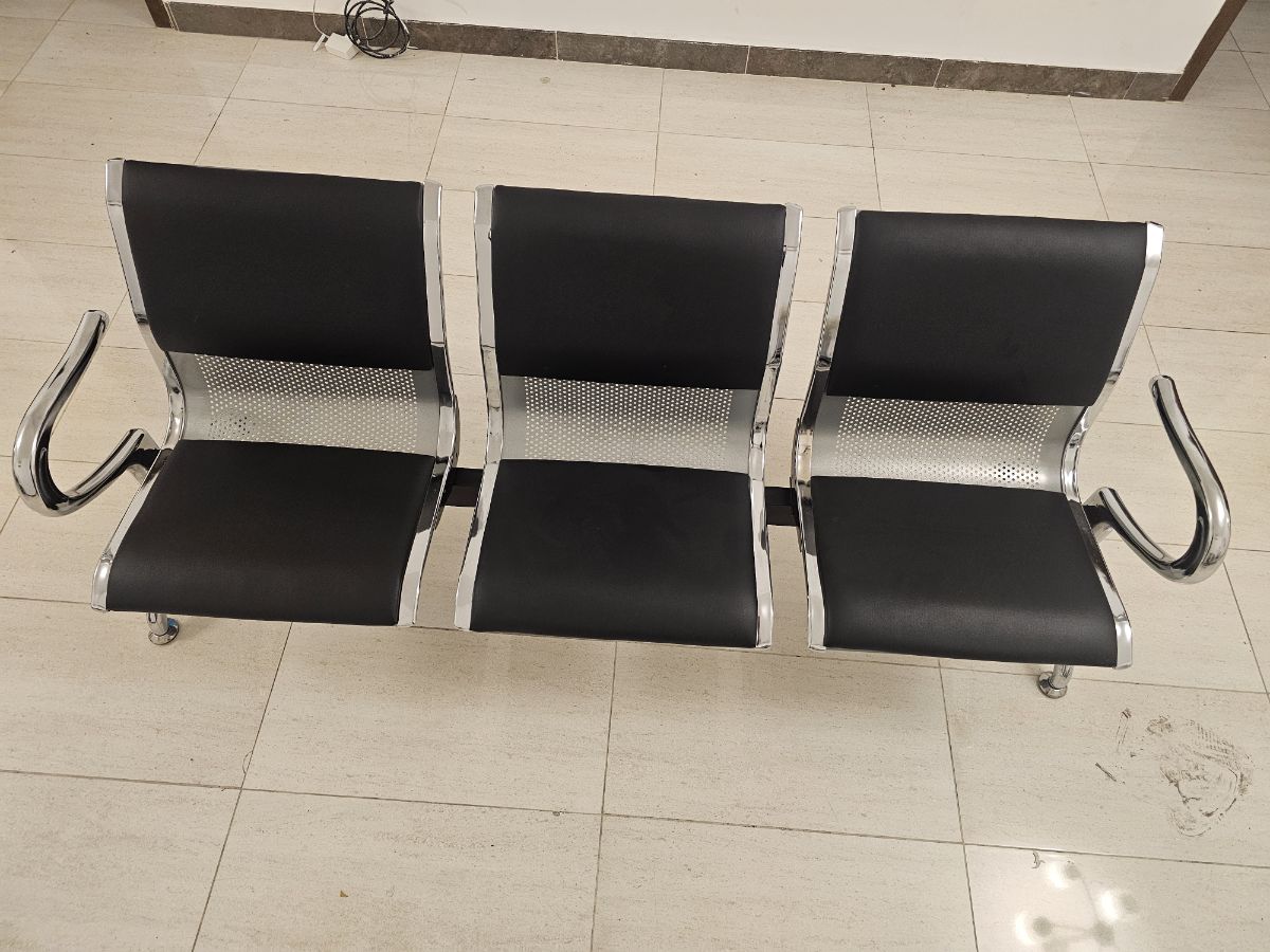 Reception Bench 3-Seat Waiting Room Chairs with Armrest Steel Guest Chair Reception Chair for Office - Image 3