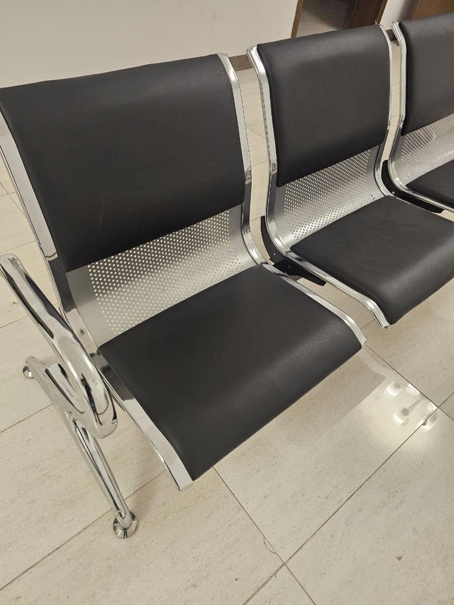 Reception Bench 3-Seat Waiting Room Chairs with Armrest Steel Guest Chair Reception Chair for Office - Image 4