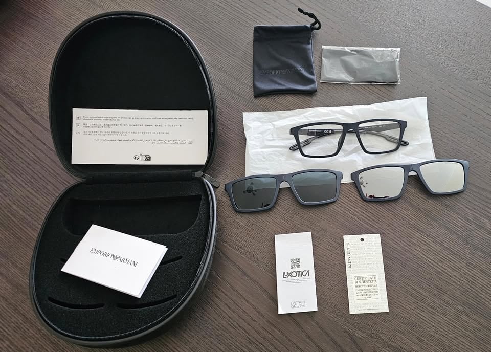 Emporio Armani Men's Eyewear Frames with Two Interchangeable Sun Clip-ons Rectangular - Image 2