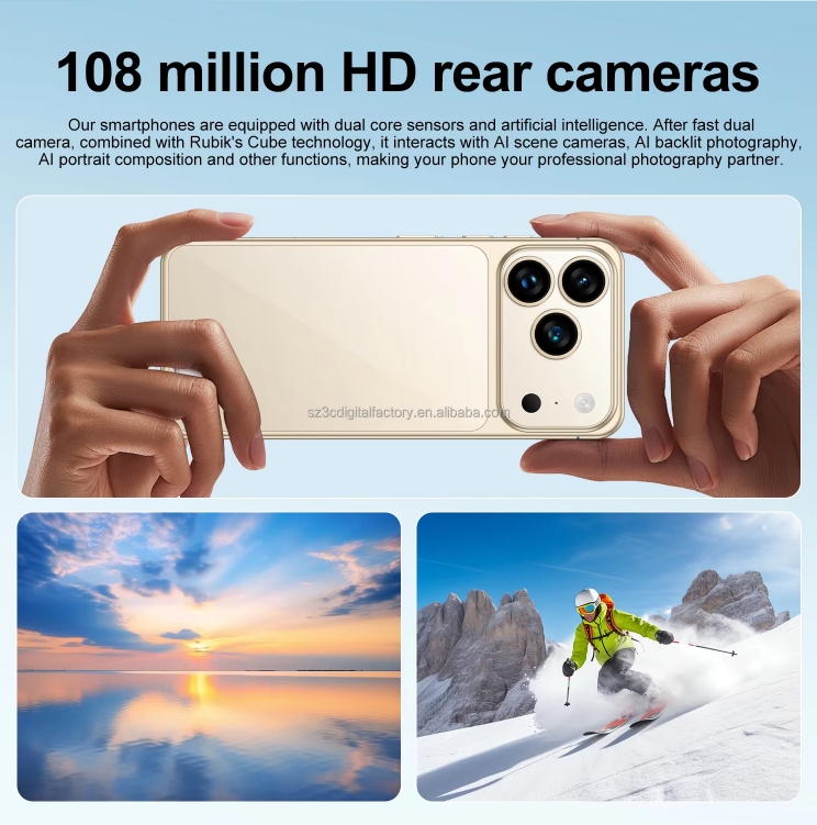 Latest I17Pro Max Smartphone 7.3 Inch HD Display Android French Dual Card 108MP 16GB 1TB Storage Battery - Image 11