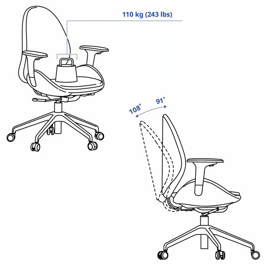 HATTEFJÄLL Office chair with armrests, Gunnared medium grey/white - Image 2