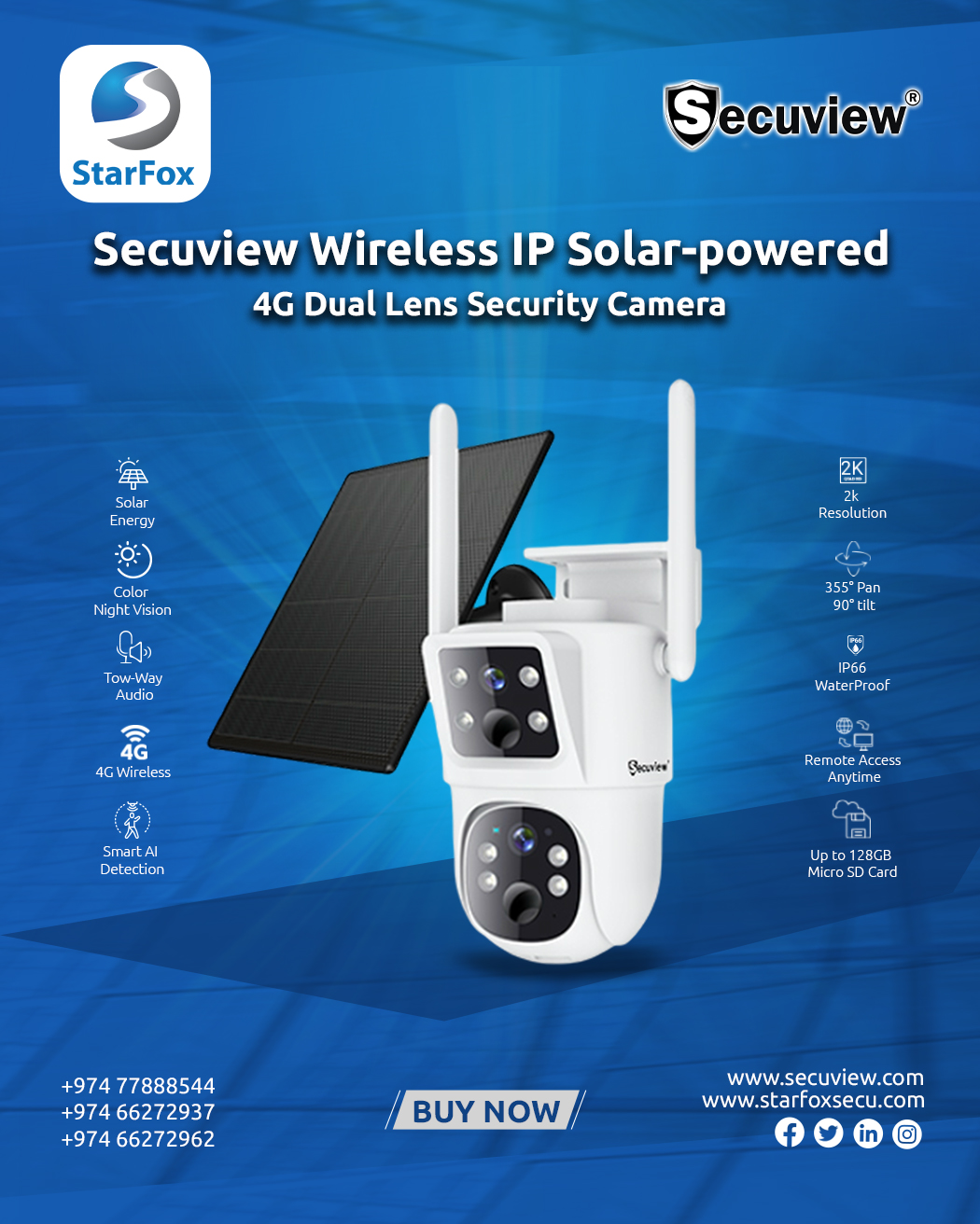 Secuview Wireless IP Solar-Powered 4G Dual Lens Security Camera - Image 1