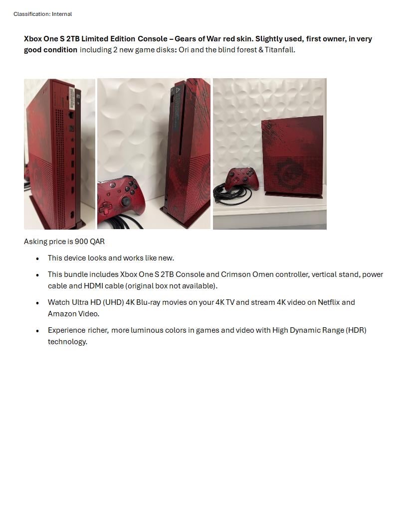 Xbox One S 2TB Limited Edition Console – Gears of War red skin - Image 1