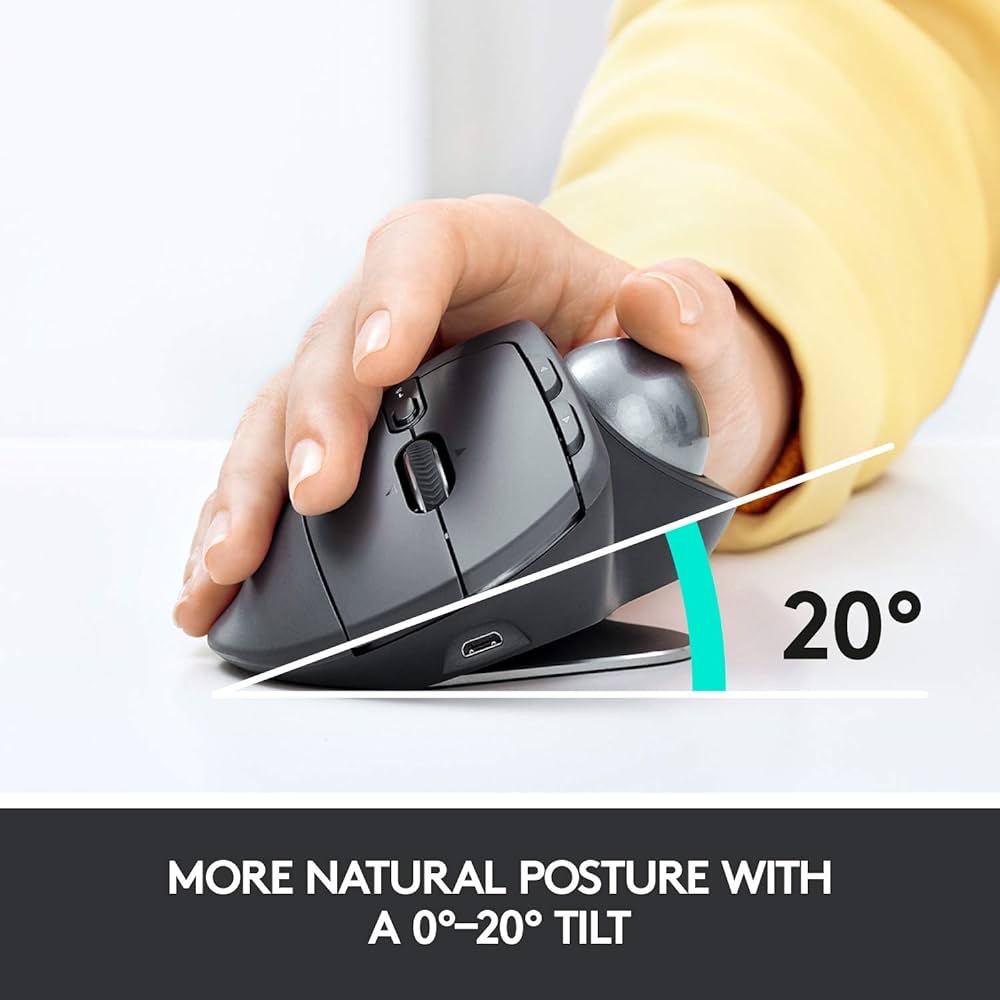 Logitech MX Ergo Advanced Wireless Trackball Mouse - Graphite - Image 3