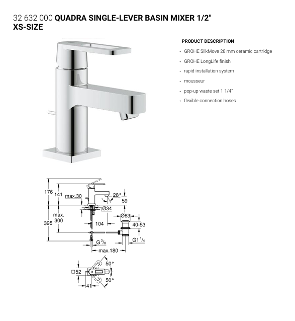 QUADRA SINGLE LEVER BASIN MIXER GROHE  - Image 2