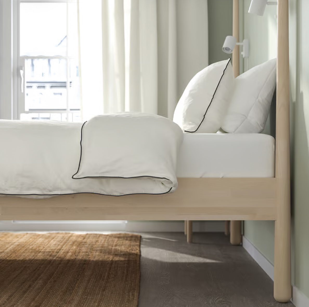 Almost New - High quality bed frame , night table and mattress - Queen - Solid Birch - Image 2