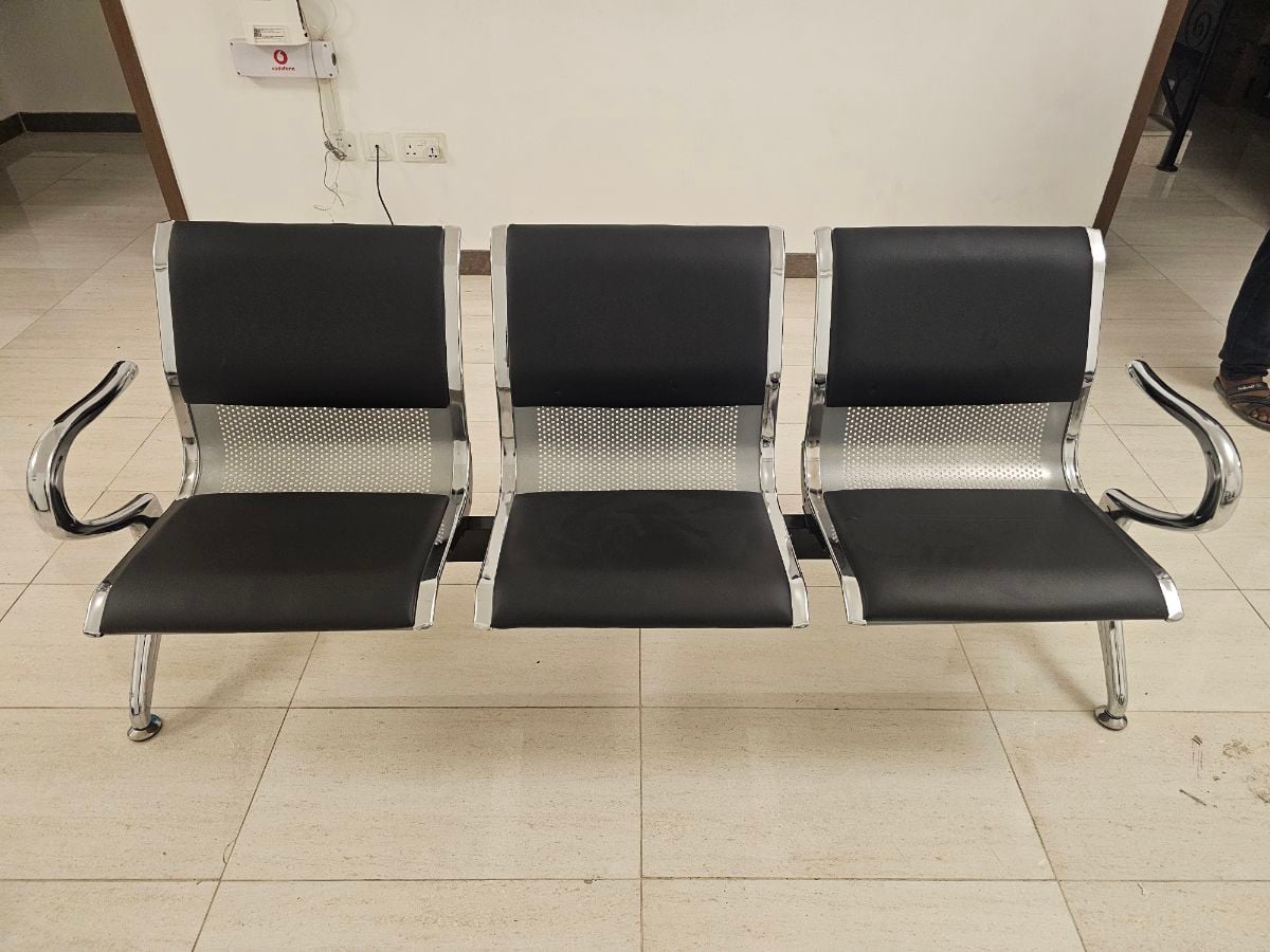 Reception Bench 3-Seat Waiting Room Chairs with Armrest Steel Guest Chair Reception Chair for Office - Image 2