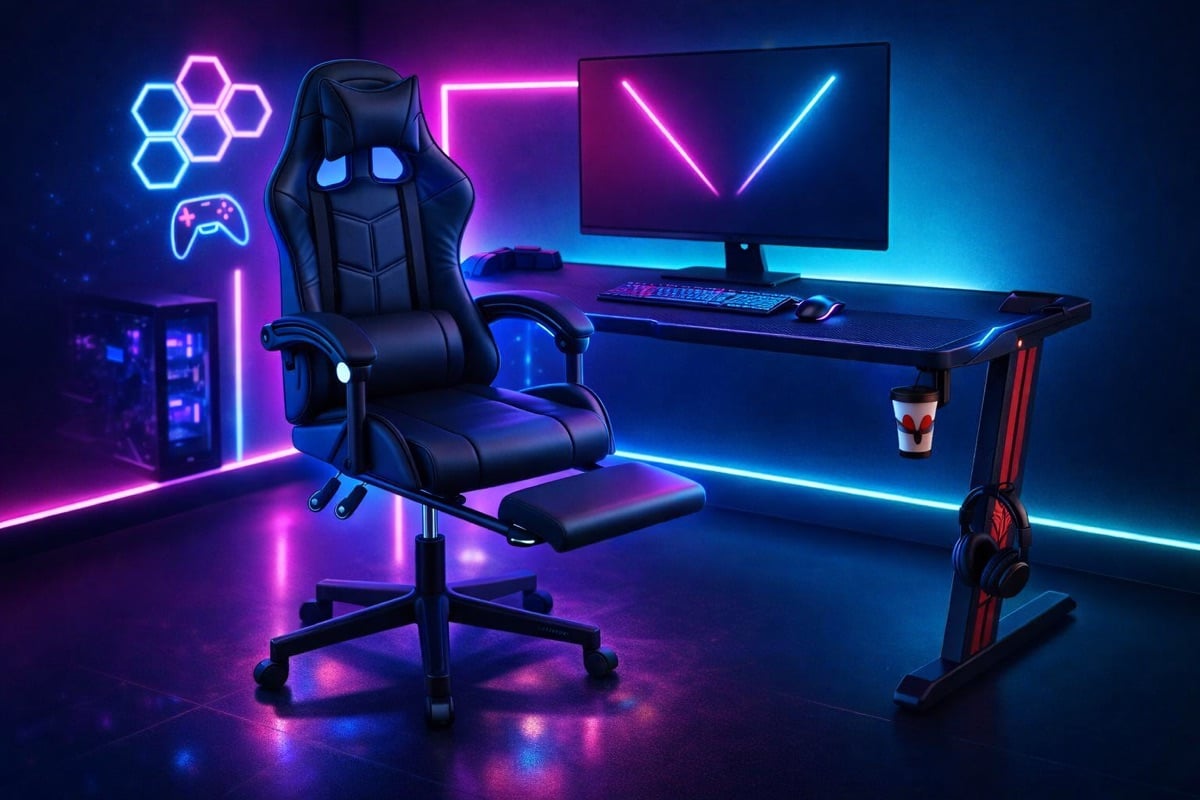 Gaming desk with gaming chairm - Image 1