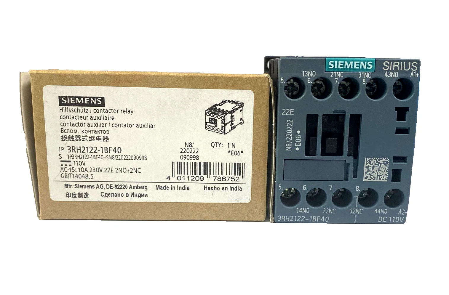 NEW Siemens 3RH2122-1BF40 Control Relay 2NO 2NC 110V DC - Image 2